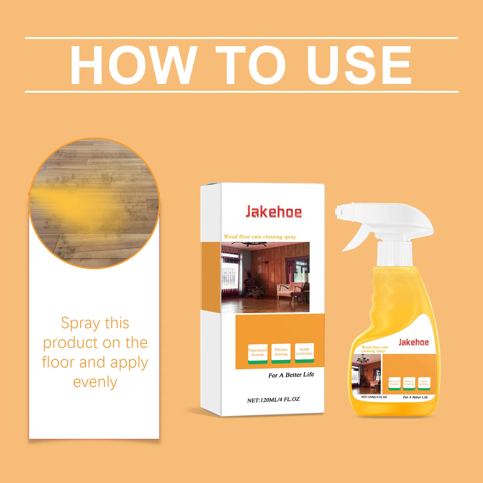 Jakehoe Beeswax Floor Cleaner Spray Cleaning Dirts Lasting Protect Restoring Original Color Enhance Gloss Wood Floor Care Spray