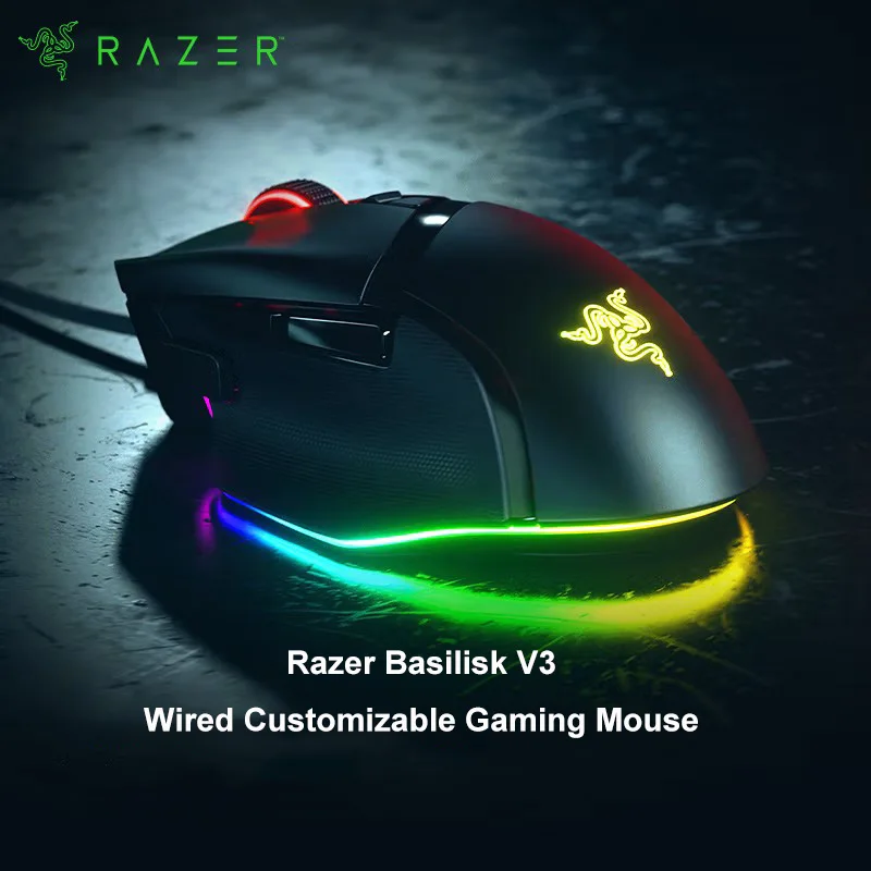 

Original Razer Basilisk V3 Wired Customizable Ergonomic Gaming Mouse Chroma RGB 26K DPI Optical Sensor 10+1 Programmable Buttons