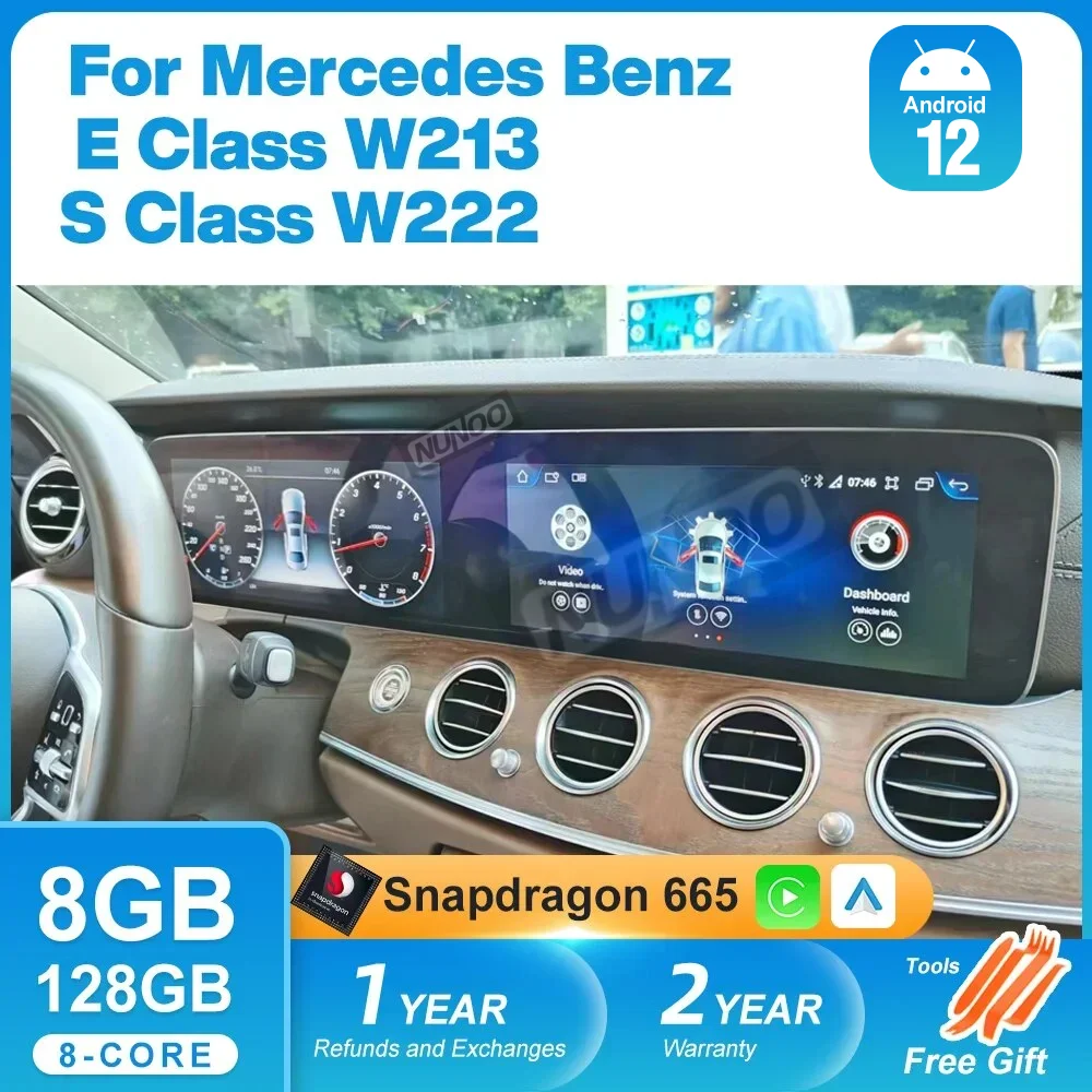 Nunoo Samochodowy odtwarzacz multimedialny LCD Deska rozdzielcza Ekran cyfrowy Dla Benz W213 W222 2014-2022 Nawigacja dotykowa CarPlay Android 13