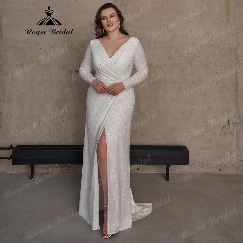 Vestidos máximos de terciopelo con cuello en V y estilo sirena Marfil