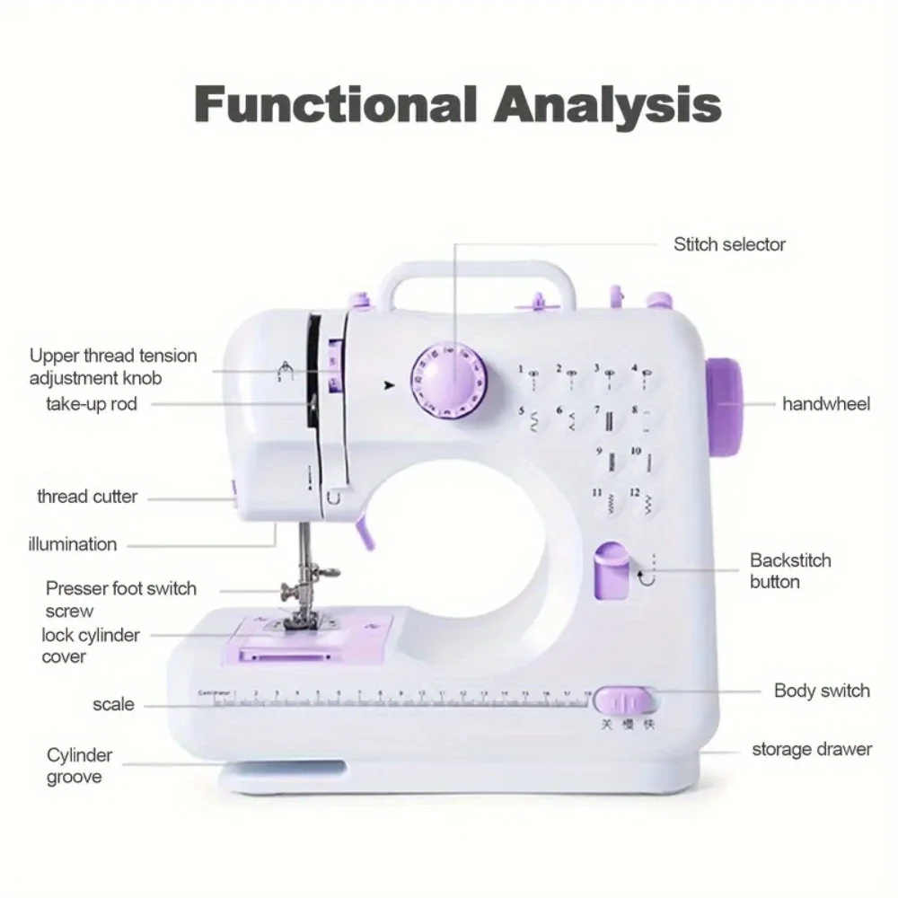 Electric Sewing Machine with Extension Table, Foot Pedal, Light, and Sewing Kit Tools for 12 Built-in Stitches and 2 Speeds 4