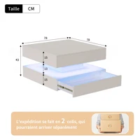 Table basse Superaly avec éclairage LED, table de salon avec 2 tiroirs et espace de rangement dissimulé, table d'appoint, finition brillante, pour salon, bureau, blanc 2
