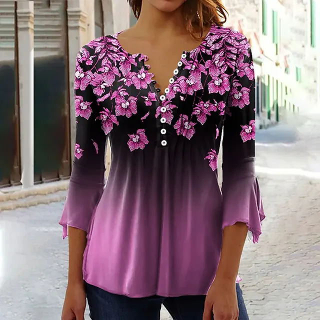 Camicia Donna Floreale In Cotone - Manica Lunga, Scollo A V, Modello Casual, Per Primavera E Autunno - Foto 14