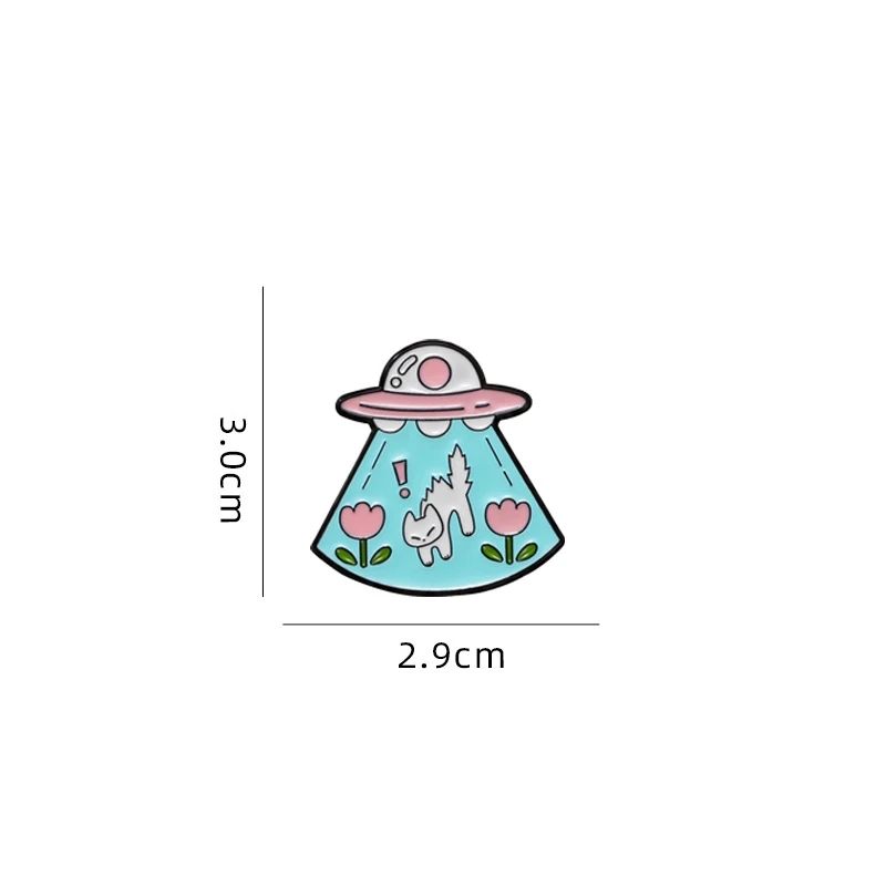 Cartoon UFO White Cat Enamel Brooch Creative Animal Lapel Pin Badge Backpack Clothing Hat Accessories cartoon brooch