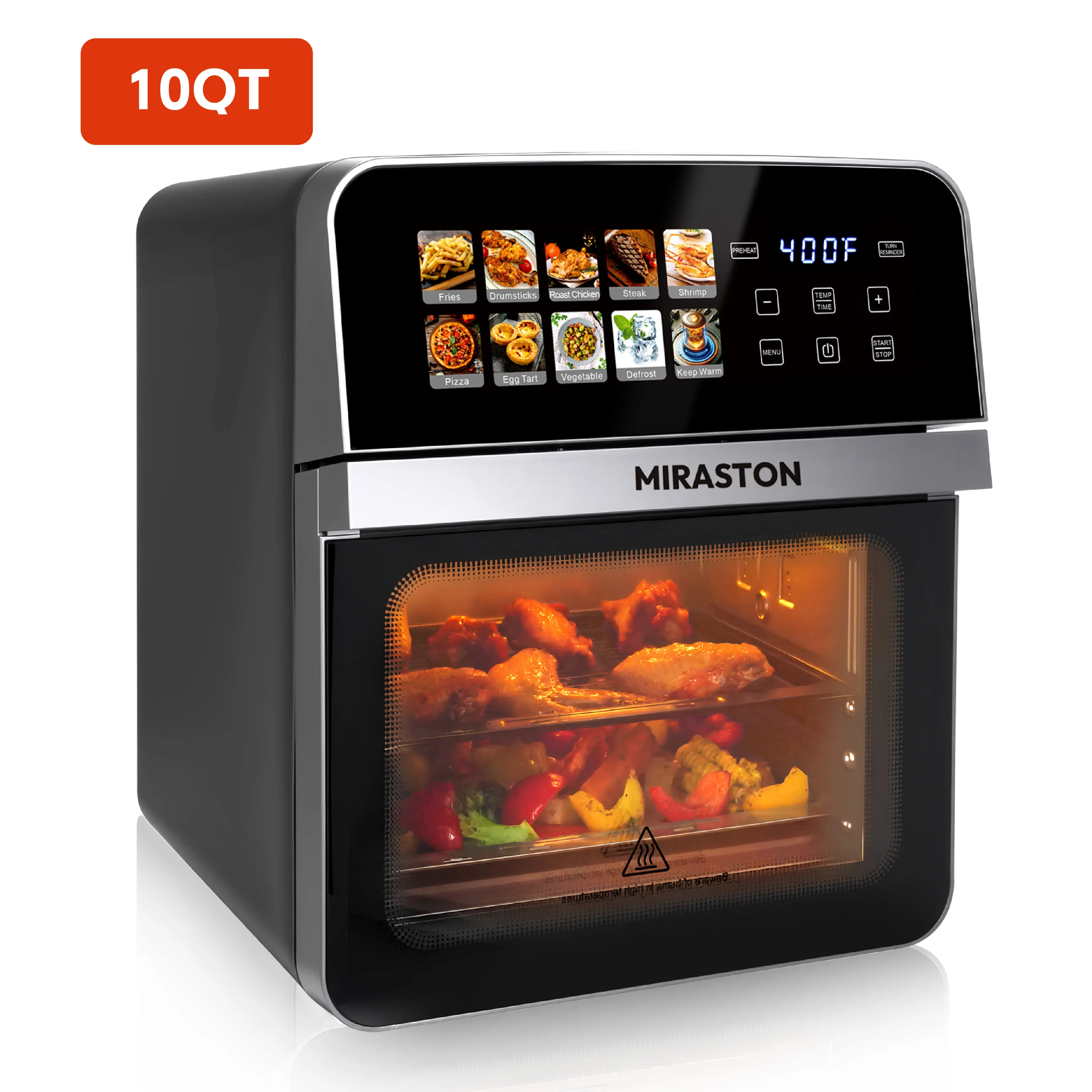 10QT Air Fryer Toaster Oven Combo with 10 Presets, Family Size Compact Oven for Roasting Whole Chicken/Double Cooking Easy Clean