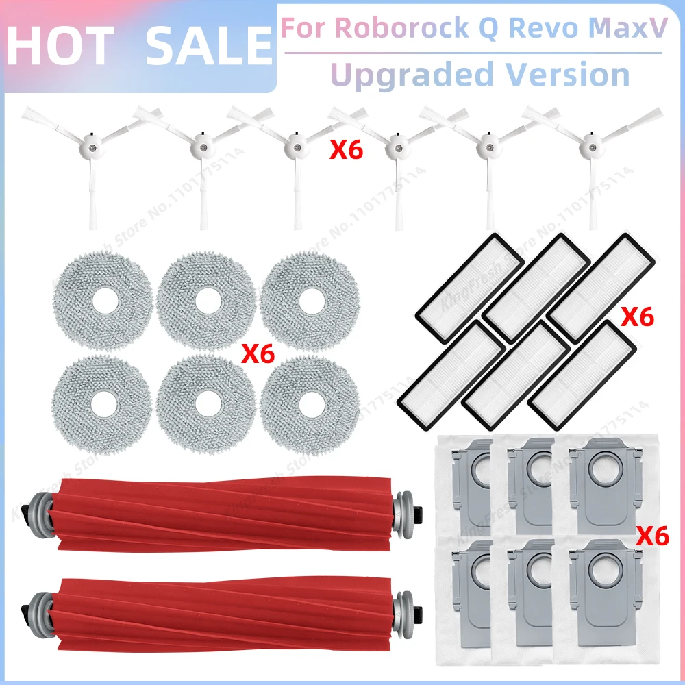Robotic Vacuum Essential Replacement Kit - Main Roller, Side Brush, HEPA Filter, Mop Cloth, and Dust Bag