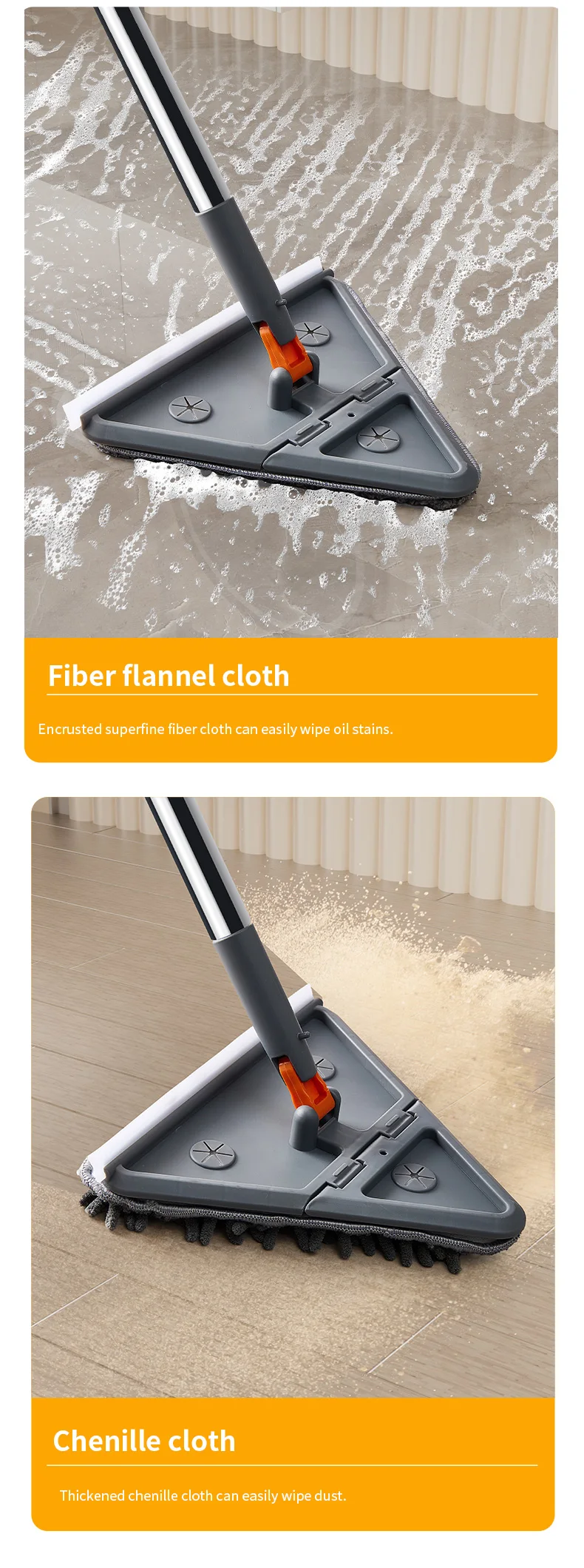 Triangle Microfiber Wall Cleaning Mop With Long Handle Adjustable Dry And Wet Dust Mop For Floor Ceiling Window Wall Cleaning_voghion.com