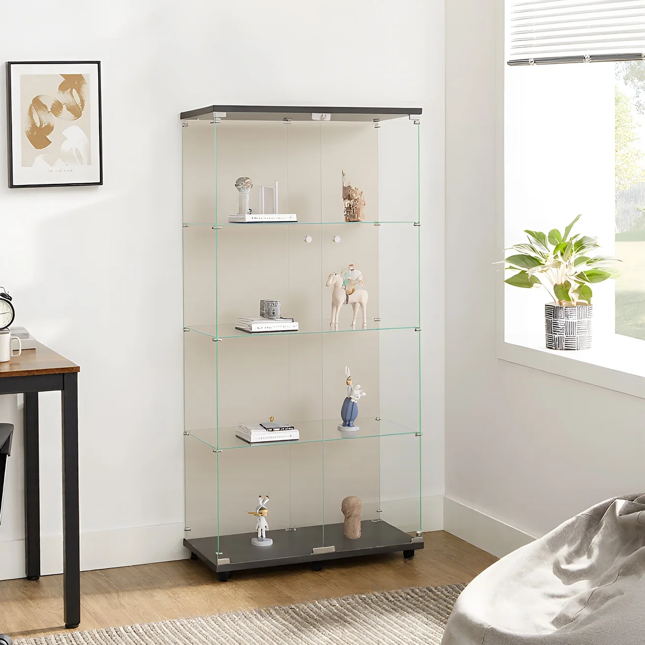 Vitrine Acrylique 4 Étagères Avec Éclairage LED – 30x22,5x28 Cm – Protection Et Présentation Pour Figurines, Montres Et Bijoux (Noir, Démontable)
