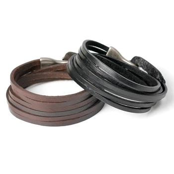 TYO Vintage Black/Brown Leather Multilayer Wrap Hook Bracelet Bangle Men Women Fashion Wristband Accessories Birthday Party Gift