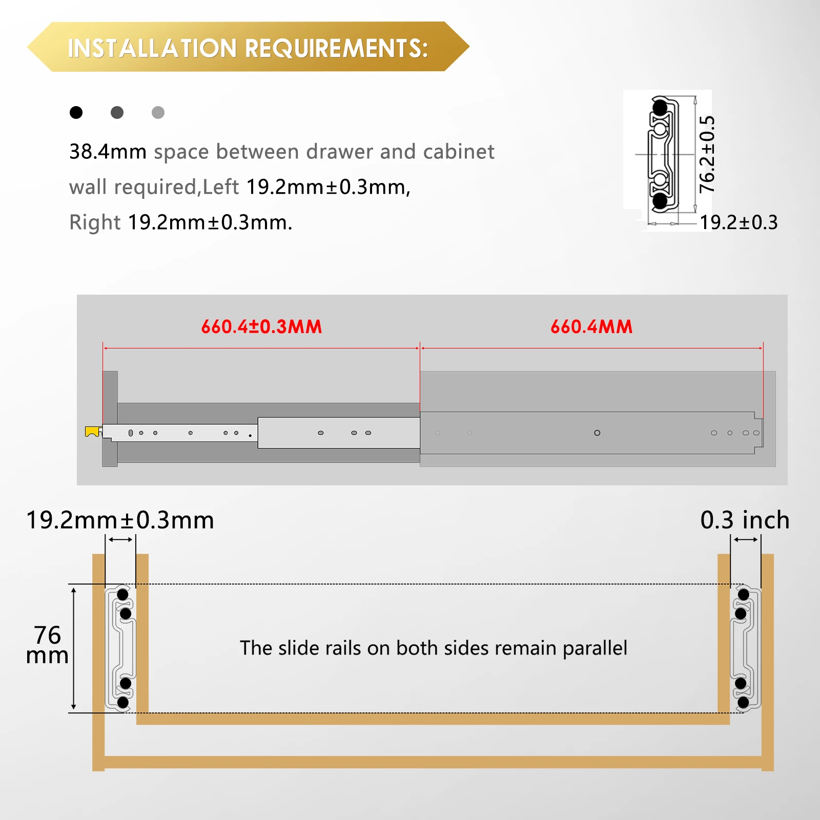 WASHIGST  Furniture 1 Pair Sliding Door Rv Hardware Heavy Duty Drawer Slides Full Extension Bearing 220KG Width 76mm images - 6