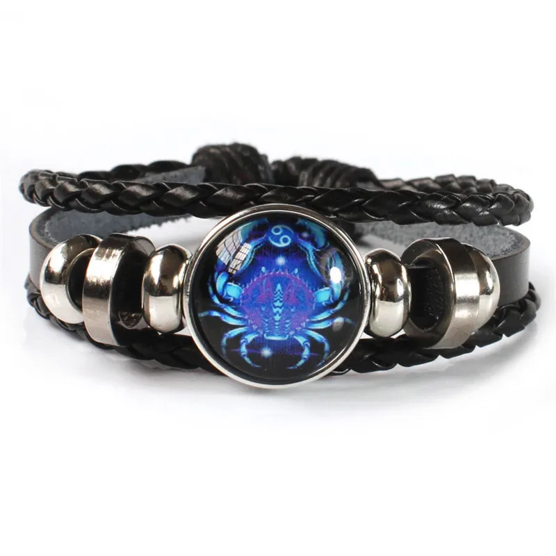 Zodiac Signs Constellation Charm Luminous Bracelet Men Women Fashion Multilayer Weave leather 12