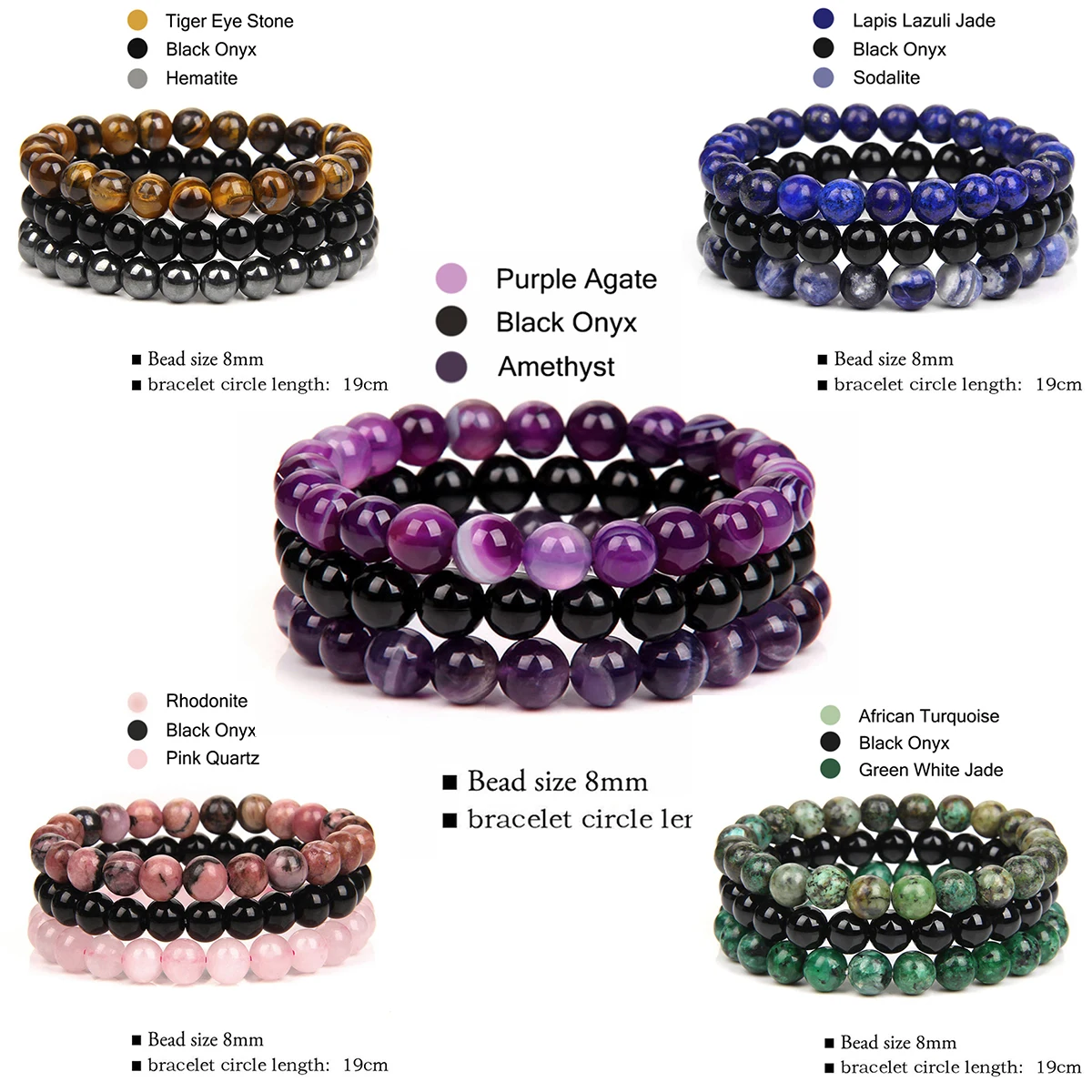 Raicegs Healing Crystal Bracelet Set – 3 Piece Amethyst & Rose Quartz Beaded Bracelets For Women, Stress Relief