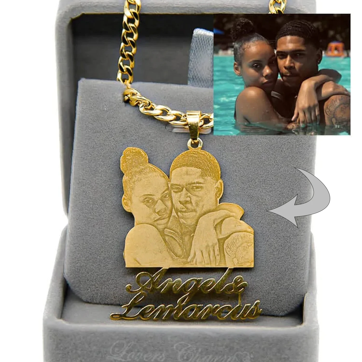 Family Photo Laser Engraved Necklace With Kids Names Picture 