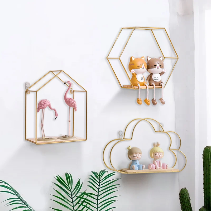 WallMountedShelfHexagonalFloatingShelfGoldShelfWallDecor
