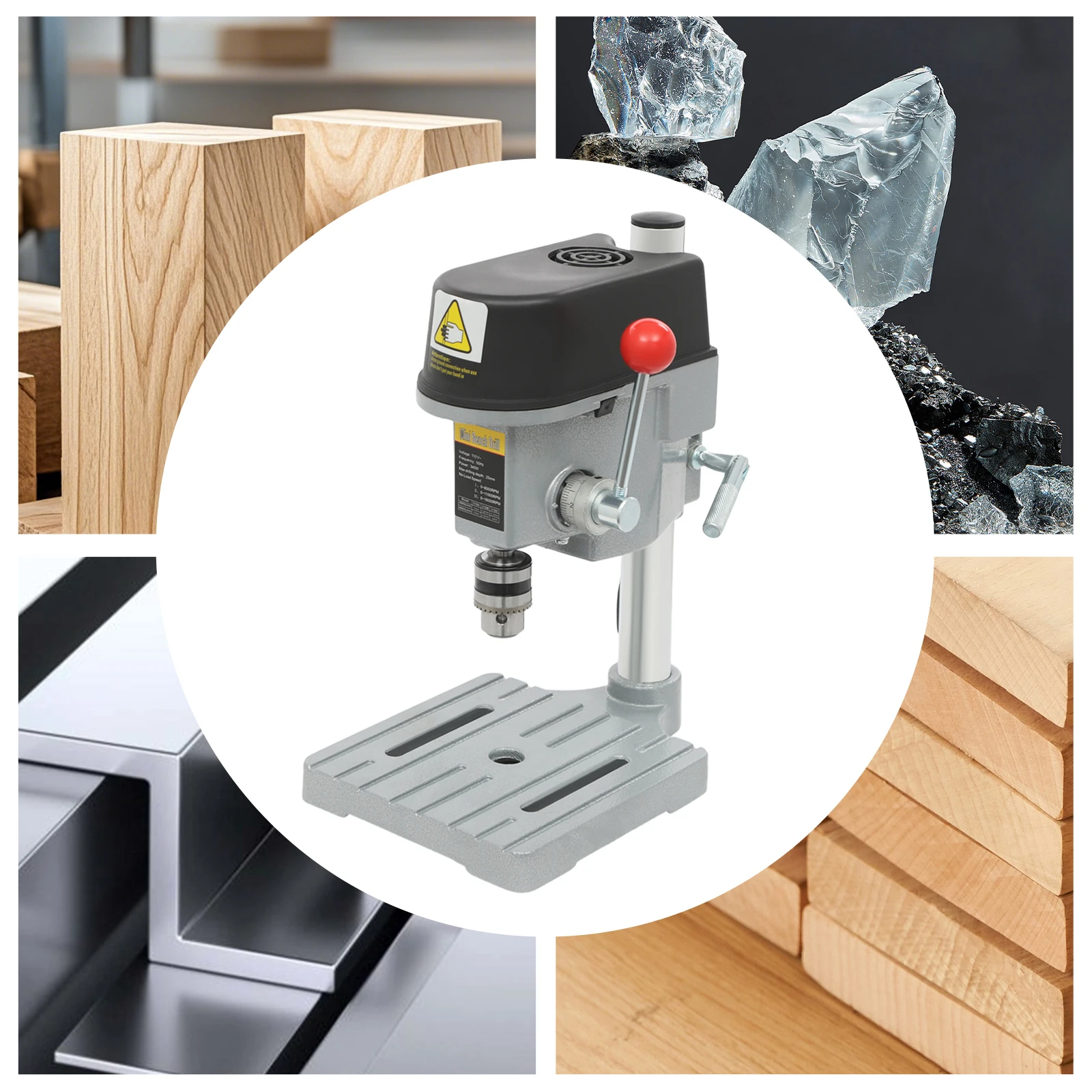 Mini Drill Press Bench, 340W Portable Drill Press Bench 5158A, 3-Speed Adjustable Bench Drill for Wood, Hard Plastic, DIY Crafts 4