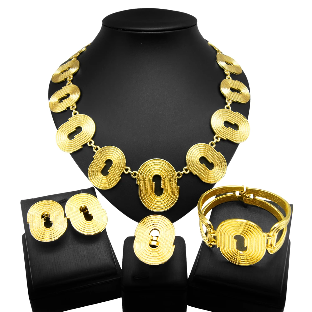 Dubai Gold Plated Jewelry Set Women Necklace Nigeria Luxury Wedding Bijoux Party Fashion Earrings SYHOL