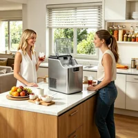 Machine à glaçons 20 kg/24h, compacte, avec réservoir d'eau de 2,1 L, minuterie et nettoyage automatique, silencieuse 46 dB, pour fêtes, maison mobile, bar, en acier inoxydable, argent, 33,5x24x39 cm 2