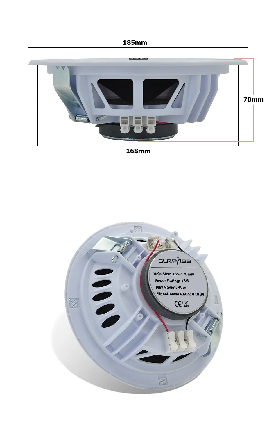 PA Sound System 6inch 15W Ceiling Speaker Recessed Passive Audio Speaker Home Music Loudspeaker for Kitchen Bedroom Store Hotel