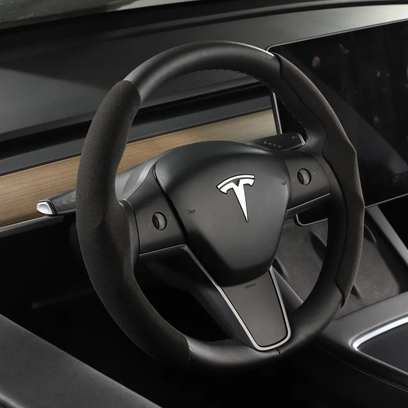 Tesla Steering Wheel Cover Carbon Fiber & Leather Model 3 , Y & S