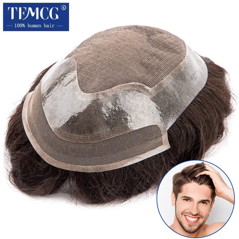 Male Hair Prosthesis Lace Front & Mono Top Durable Toupee Men Wig 100% Human Hair Exhuast Systems Unit Male Wig human hair toupee