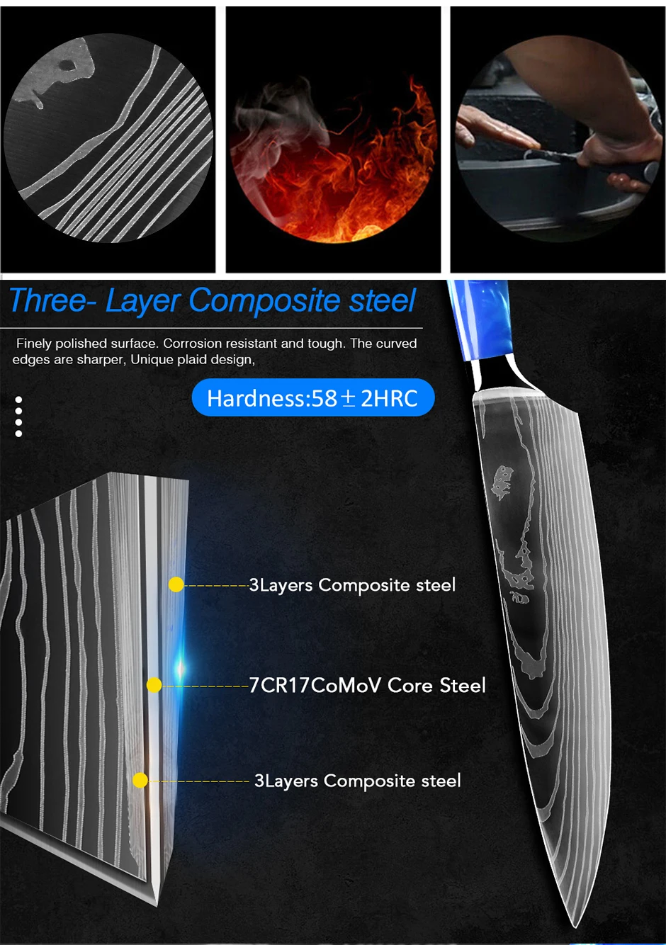 Chef Knife Kitchen Santoku Japanese Knife 440C High Carbon Stainless
