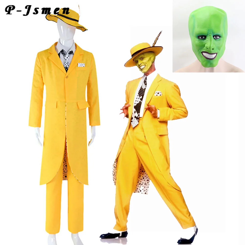P-jsmen-Disfraz de la película Jim Carrey adultos, disfraz Halloween, amarillo, traje _ - AliExpress Mobile