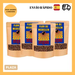 Café Flor de Medellín - Café en Grano 100% Tueste Natural - 4 Bolsas de 500 gr cada una. Taza de Café con mucho Aroma y Sabor