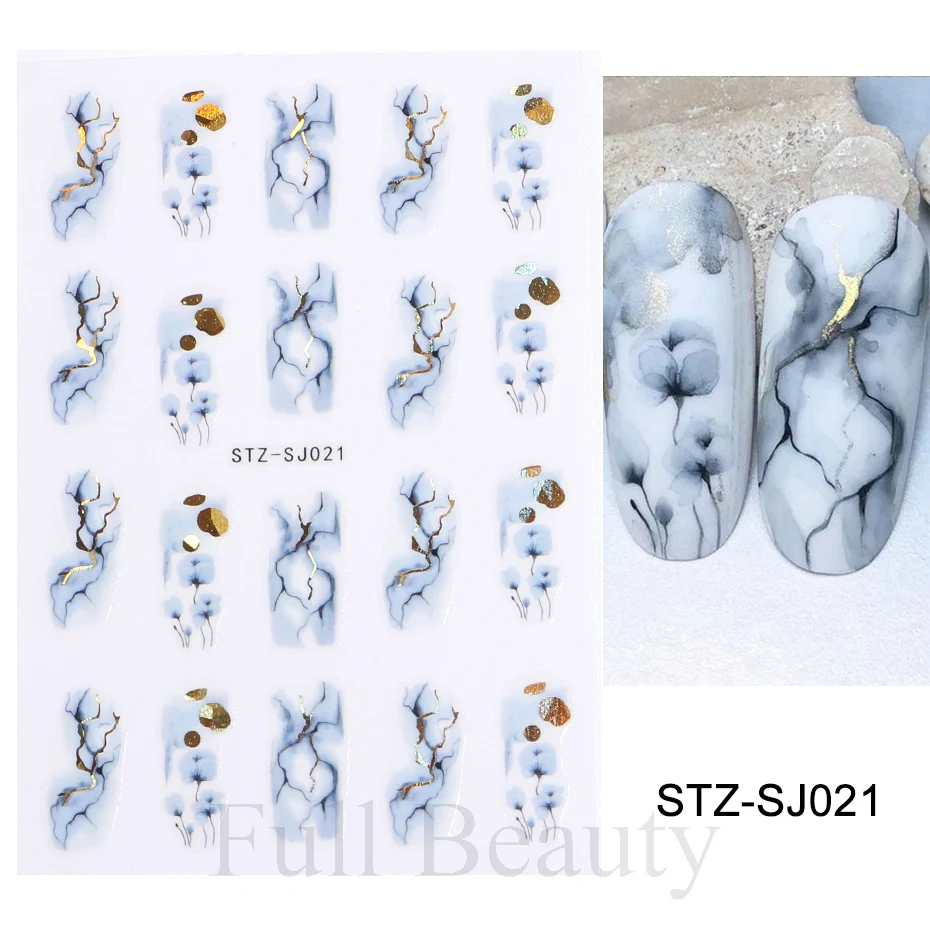 Nail Stickers Nail Art Decoration Nail Decals Flower Stickers 3D Fall Nail Stickers Gold Leaf Cotton Flowers Transfer Decals Nail Adhesive Sliders Manicure Autumn Decorations TRSTZ-SJ