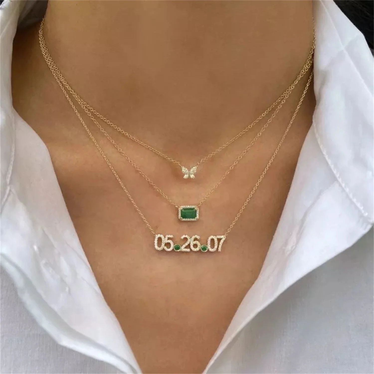 Double Custom Date Necklace Layer Dot Diamond Personalized Czech Diamond  Stainless Steel Jewelry Anniversary Women Gift For Men - AliExpress