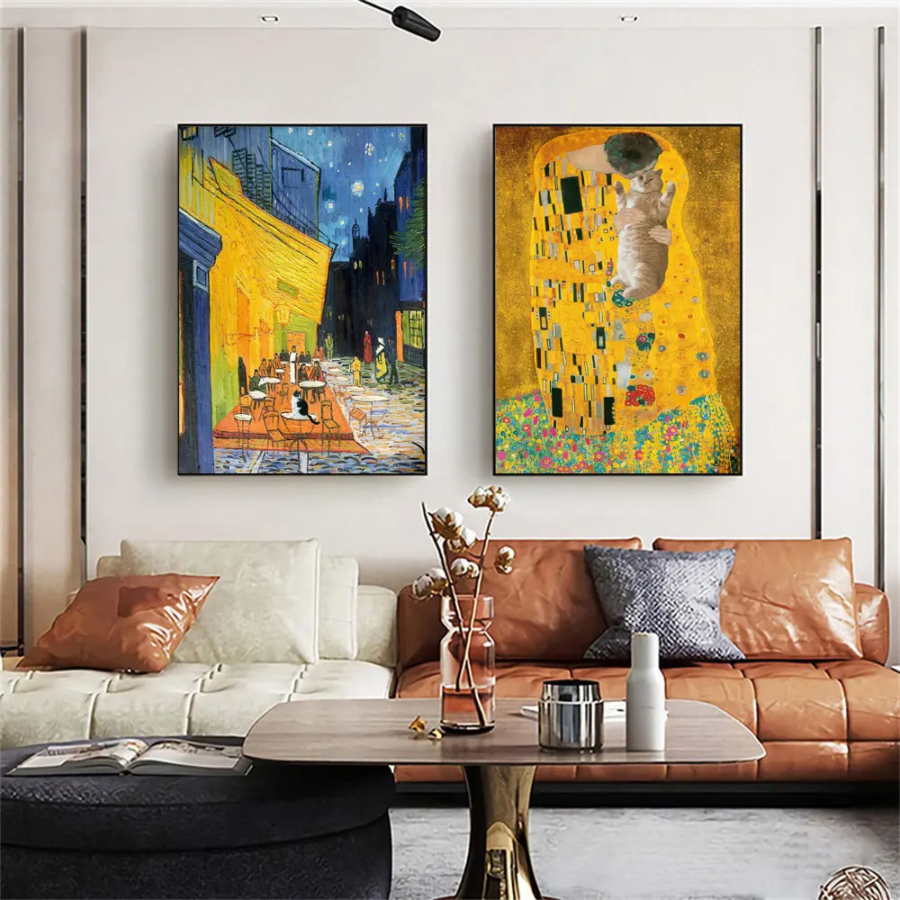 面白い黒猫ポスタープリントキャンバスウォールアート、モネ睡蓮、ヴァンゴッホ、カフェ、テラス、リビングルームの絵画、室内装飾 - AliExpress  アートパネル ゴッホ 黒 猫 プリント キャンバス 絵画 壁アート モダン ホーム装飾 ぶら下がる ポスター 画像 壁の絵 版画 ギ 響けユーフォニアム ポスター 絵画 アートパネル キャンバスアート 壁装飾 部屋 壁絵 タペストリー 贈り物 部屋飾り風水 玄関 絵