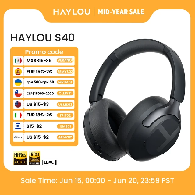 HAYLOU S40 ANC Wireless Headphone 50dB Noise Canceling Hi-Res 3D Spatial Audio Earphone with LDAC Bluetooth 6.0 Over Ear Headset 1
