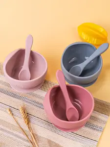 Assiette à manger en silicone pour bébé, 3 pièces/ensemble, avec ventouse  standard, vaisselle pour enfants avec couvercle cuillère - AliExpress