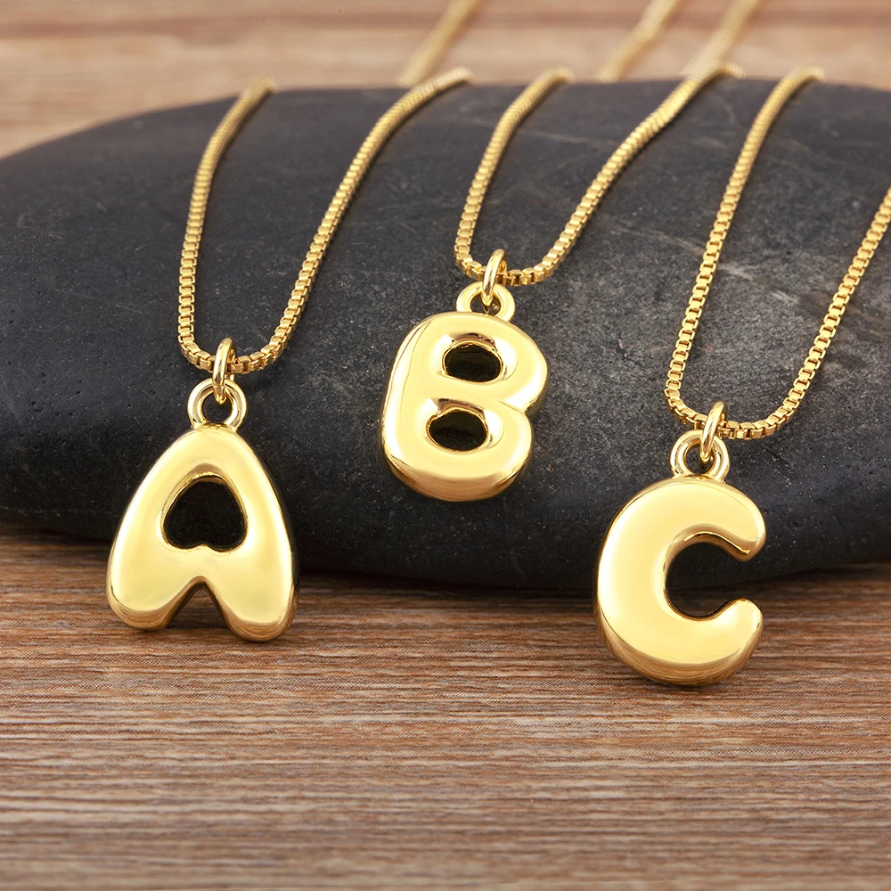 Collar Con Colgante Inicial Chapado En Oro - Letra A A Z, Cadena De Eslabones De Caja 2mm Ajustable 18-36"