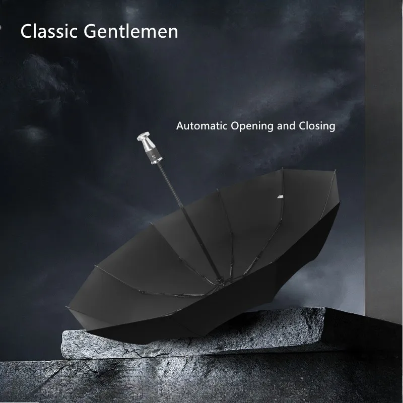 For Bentley Rolls-Royce AMG 10 Bone Silver Plated Fully Automatic Three-fold Luxury Cars Short Handle Black Glue Umbrella