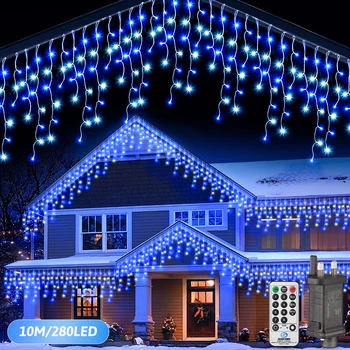 10M Christmas Garland LED Curtain Icicle String Lights With Remote Control For Garden Street Outdoor Decorative Holiday Lights 1