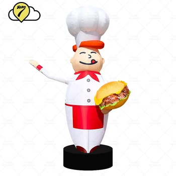 2.5m New Design Custom Welcome Inflatable cook Tube Sky Air Wave hands chef Hamburger Dancer Fast Food Restaurant Decor Toys LED