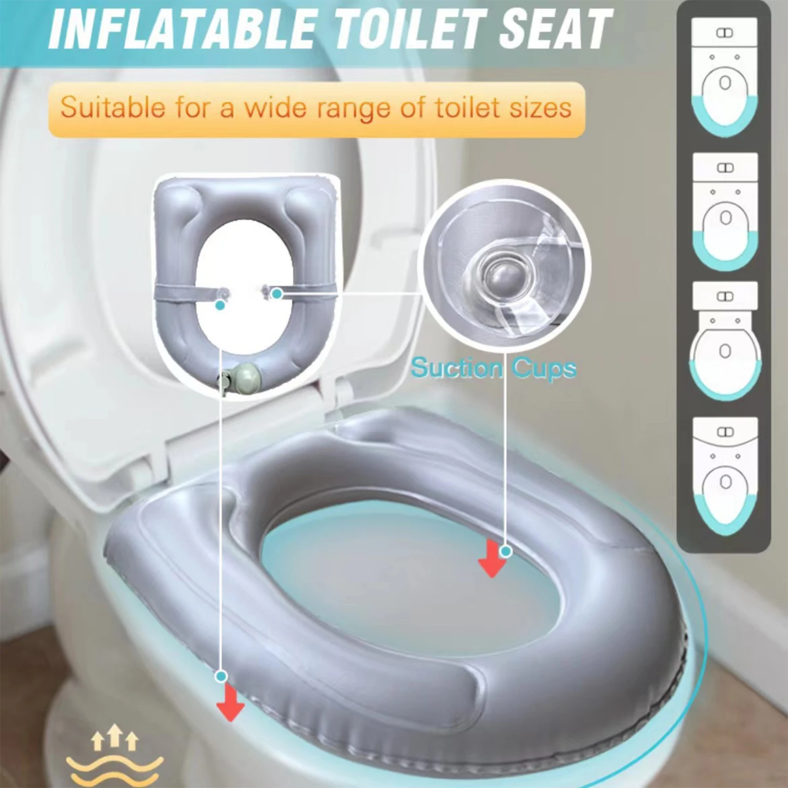 PVC Inflatable Toilet เบาะรองนั่งพับ Air Inflation ห้องน้ําเบาะรองนั่ง W/กระเป๋าสําหรับโรงแรมบ้านเครื่องบินเดินทาง 1