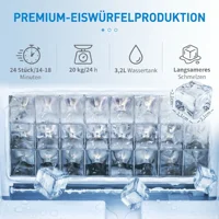 Machine à glaçons 20 kg/24 h avec réservoir d'eau de 3,2 L, chauffe-glaçons en acier inoxydable avec nettoyage automatique et minuterie, silencieuse, automatique, pour cuisine, fête, bureau, 25,2x36x37,1 cm, argent 2