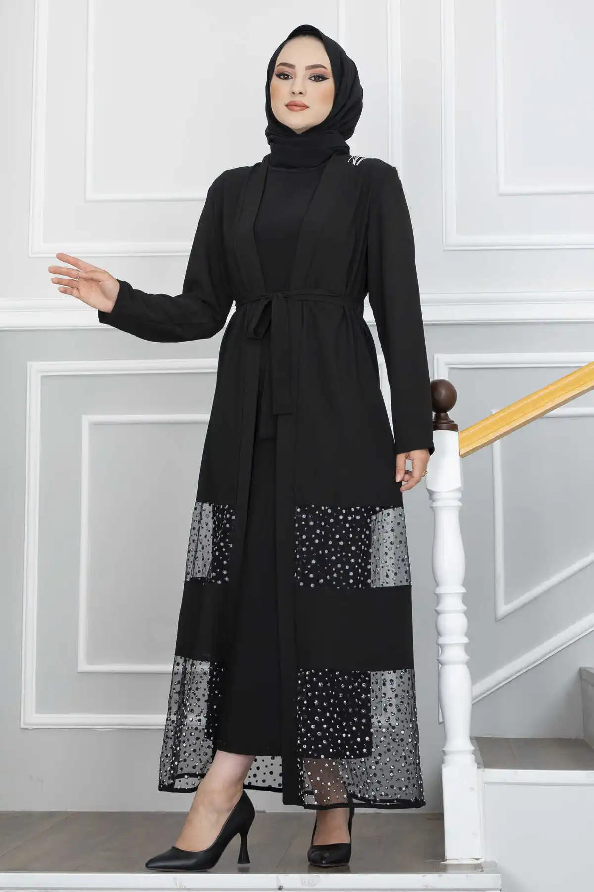Cuatro estaciones con cuello | Moda musulmana | Vestido de mujer musulmana  Ropa de mujer turca Dubai Abaya Hijab Bufanda Túnicas abiertas Abaya