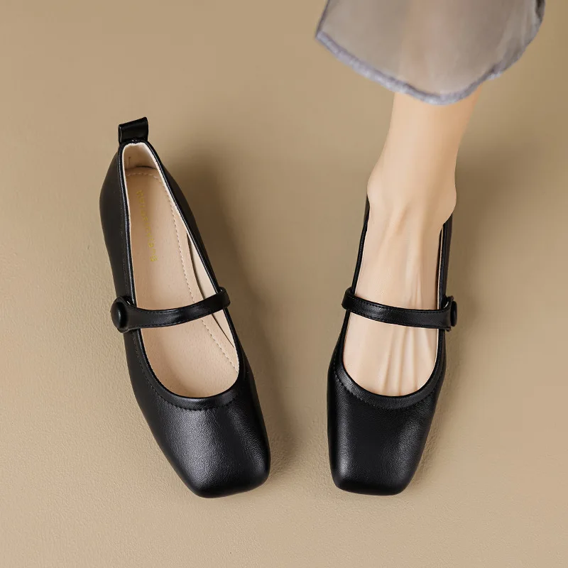 2023 spring and autumn women's low heels Korean style party and work wear Mary Jane Black Flats Ladies' casual boat shoes 41-43 3