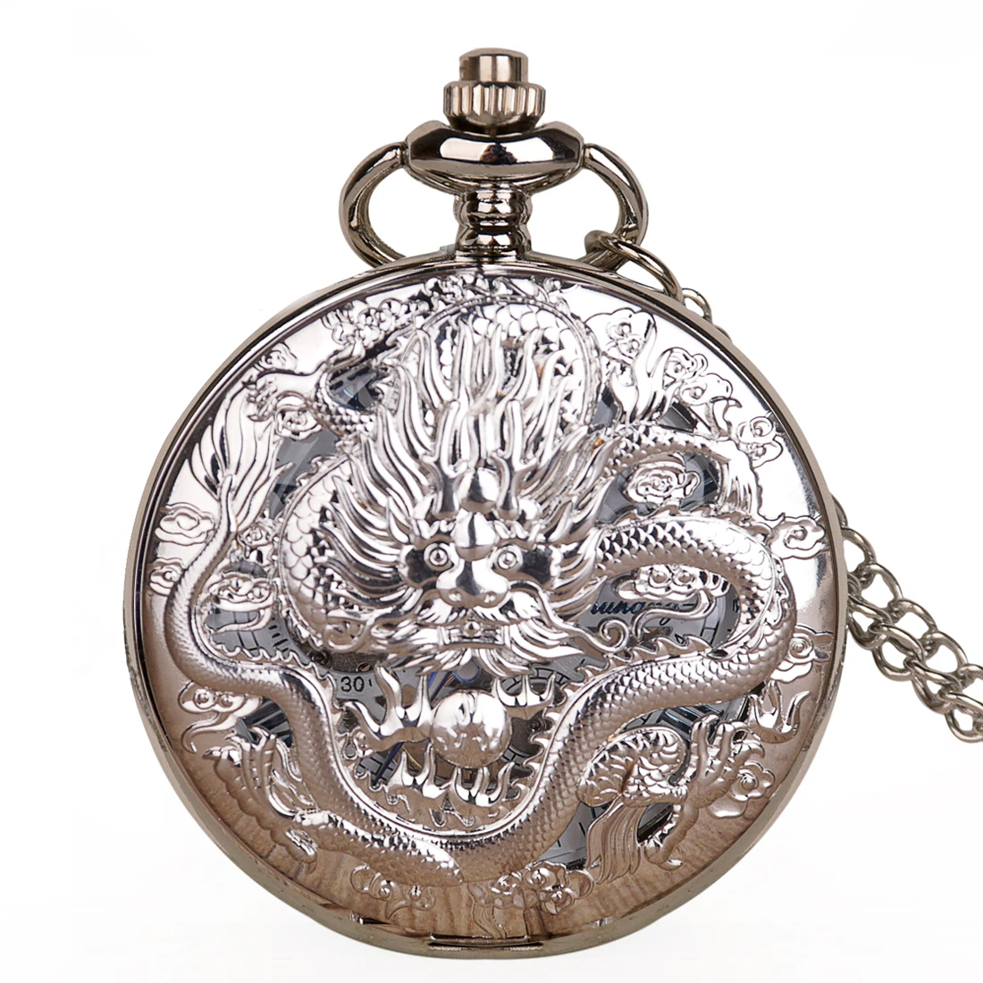 

Silver Luxury Chinese Style Antique Retro Mechanical Pocket Watch Men Steampunk Chain Hand Wind Fob Watches Gift Clock