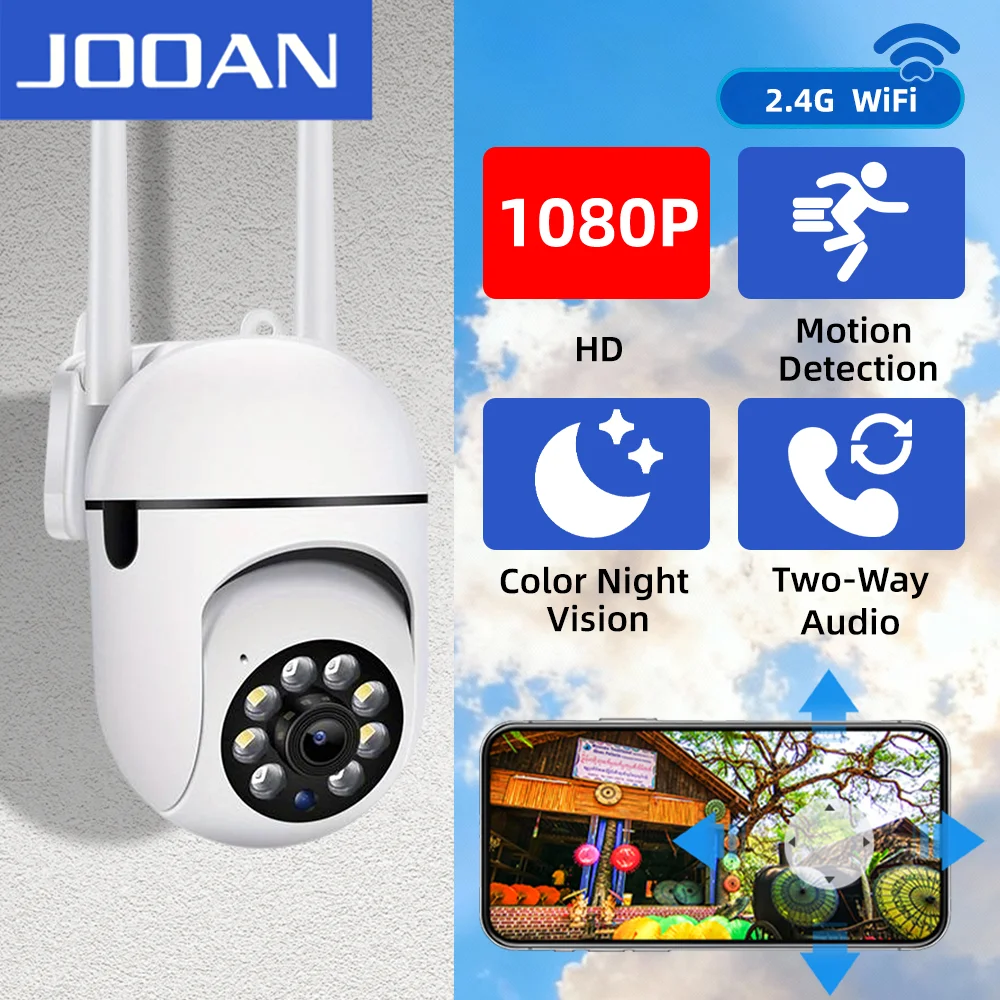 JOOAN 1080P WiFi PTZ 카메라 야외 자동 추적 컬러 야간 보안 IP 카메라 양방향 오디오 CCTV 비디오 감시