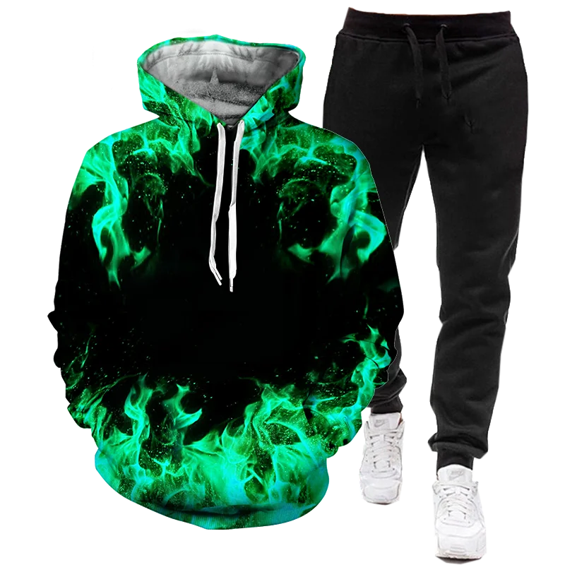 Fashion 3D Printed Hoodie + Pants Suit Fashion Men's Hooded Sportswear Tracksuit Two Piece Set Couple Jogging Outfits Plus Size