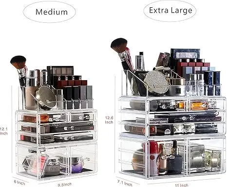 3-pack acrylic makeup organizers. Stackable 6-drawer design, clear and cute. Ideal for jewelry, hair clips 3