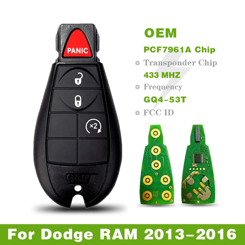 Originale Keyless Entry Gq4-53T Per Dodge Ram 2013-2018 Dodge Ram 1500 2500 3500 Smart Key Fob Fabik 433Mhz Pcf7961A Chip