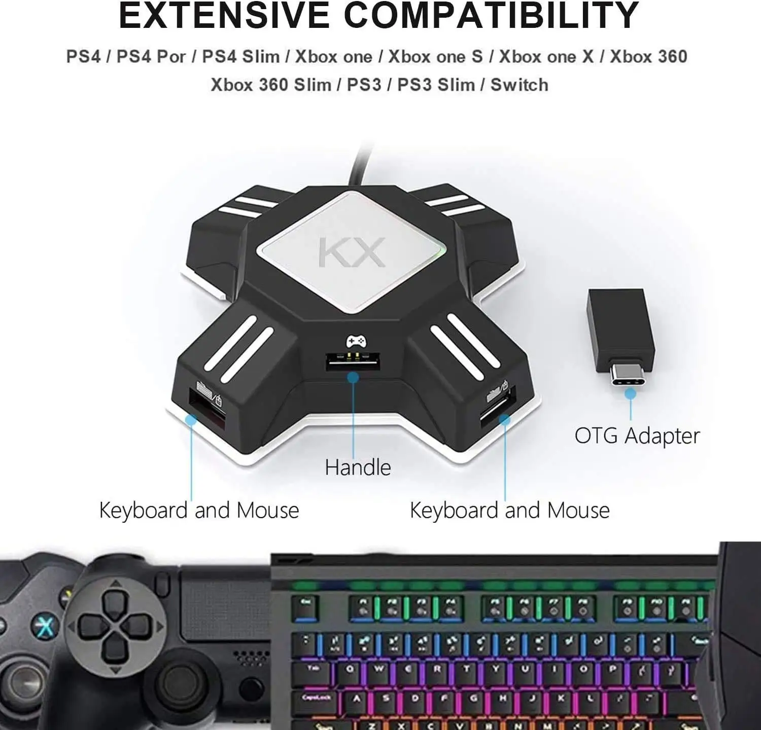 Connectique et chargeur console Qumox Convertisseur de clavier de souris,  adaptateur de contrôleur de jeu Compatible PS4, Xbox One, Switch, PS3 de  marque