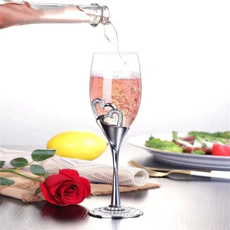 Wedding Champagne Glasses Hearts Inside Golden Toasting