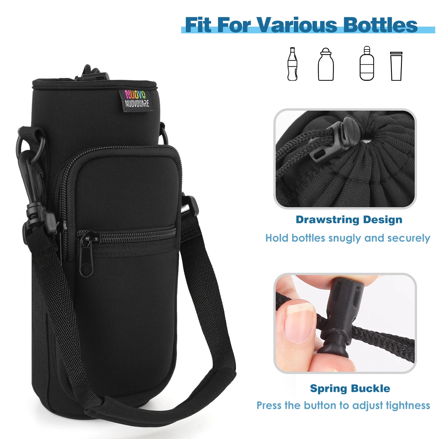 Nuovoware Water Bottle Carrier Bag with Adjustable Strap and Dual Pockets - Perfect