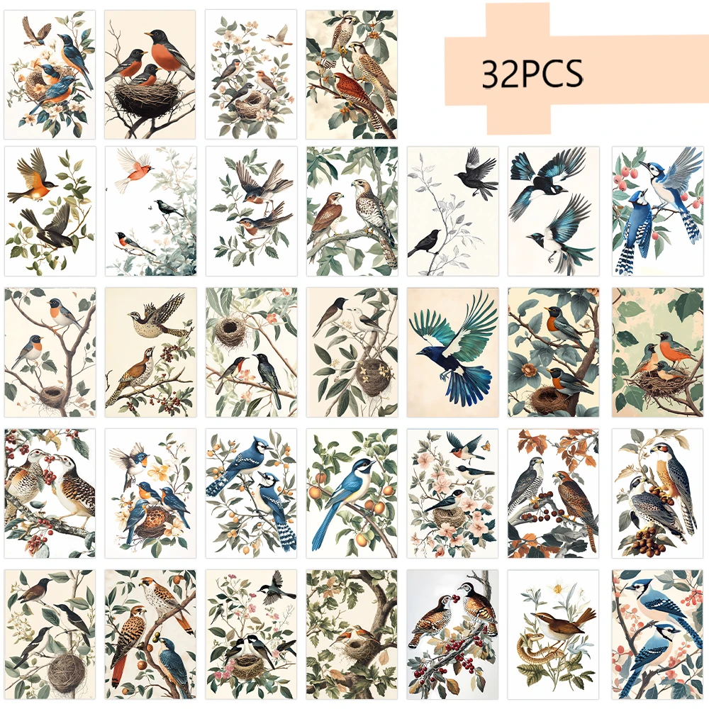 32pcs/set Botanical Postcard, Vintage Floral Style 3.93x5.7in Indoor Bedroom Decoration, Message Card, Souvenir Postcard
