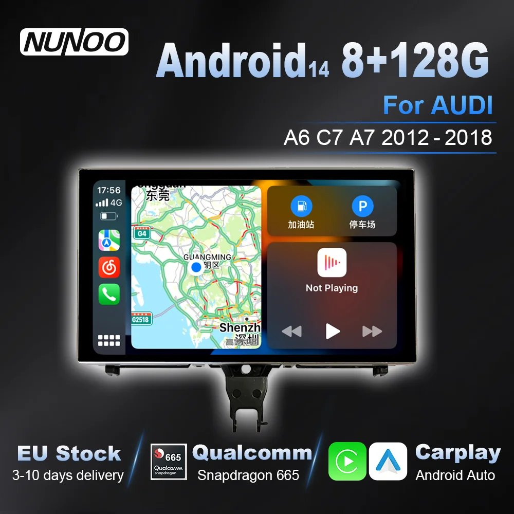 Qualcomm Android 14, Carplay Inalámbrico para Audi A6 C7 A7 2012-2018, Pantalla Táctil, Reproductor Multimedia para Auto, Radio GPS, Radio para Auto 1